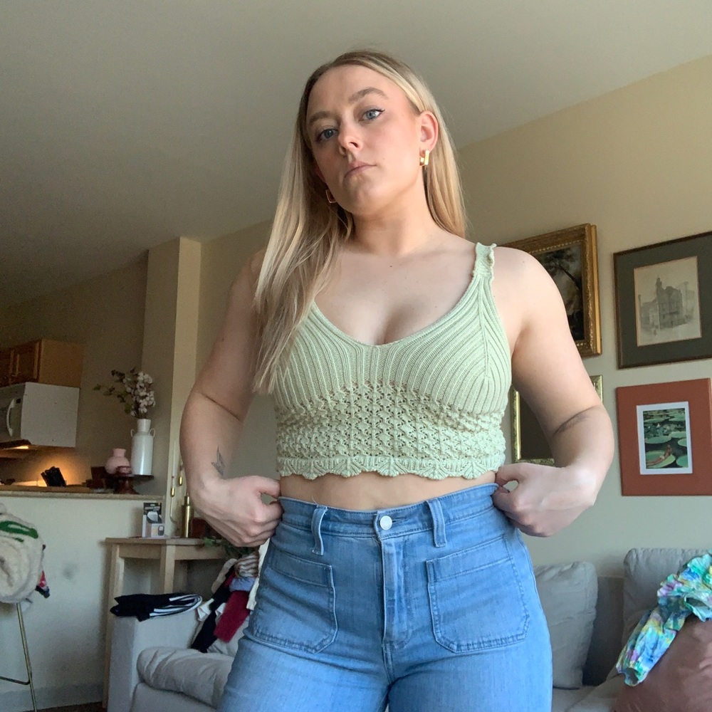 Crochet Green Tank Tie Top